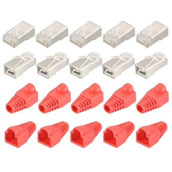 RJ45 Cat6 Shielded Connectors RJ45 Ends Shield Modular 8P8C Connector with Red Boots Cover 20pcs