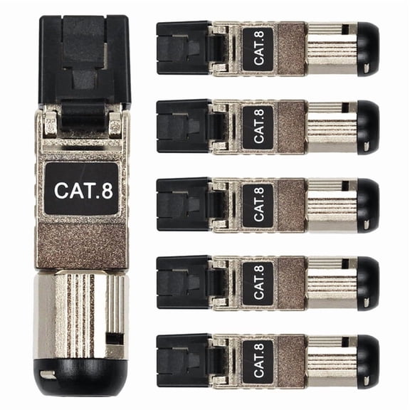 RJ45 Connectors Tool Free Cat8, Cat8 Field Termination Plug Shielded Modular Plugs for 2000MHz 2GHz 40G, 22AWG-24AWG