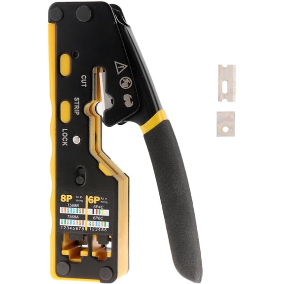 RJ45 Crimp Tool, Ethernet Crimp Tool Crimper for RJ11/RJ12 Standard, Pass Through Crimp Tool for 8P RJ45 Cat5 Cat5e Cat6 Cat6a with Mini Cable Stripper 