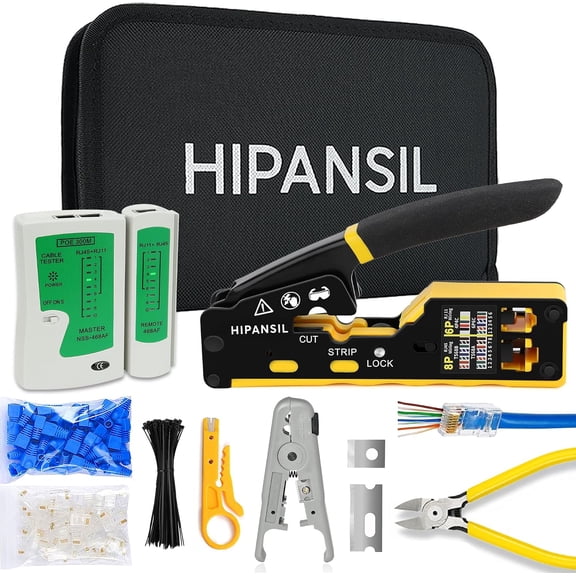 RJ45 Crimp Tool, Ethernet Crimper Tool Kit With CARRYING CASE, All-In-One Pass Through Network Cable Tool For Cutting, Stripping, Crimping Cat5 Cat6 RJ45 RJ11 RJ12  Ideal For Home DIY, IT Technician