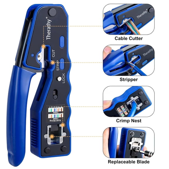 RJ45 Crimp Tool Kit, Ethernet Crimping Tool Kit for Pass Through RJ45 Connectors, Ethernet Crimper with Cat 6 Connectors (Cat5 Cat5e Cat6 Crimping Tool Kit)