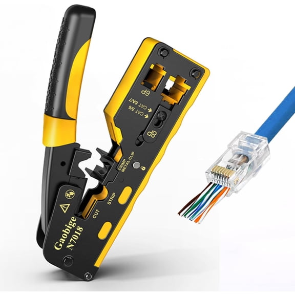 Through RJ45 Crimp Tool Kit, Network Tool Kit, Cat7 Cat6A Cat6 Cat5e Cat5 RJ45 Crimping Tool with 50PCS Cat6  Through Connectors, Network Tester, Wire Cutter