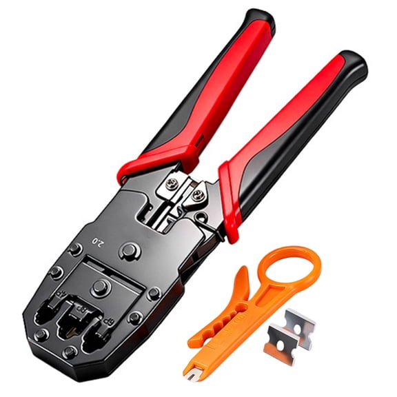 RJ45 Crimp Tool Pass Through Crimper Cutter For Cat5e Cat6 Cable And Comfortable Grip Ethernet Wire Tool
