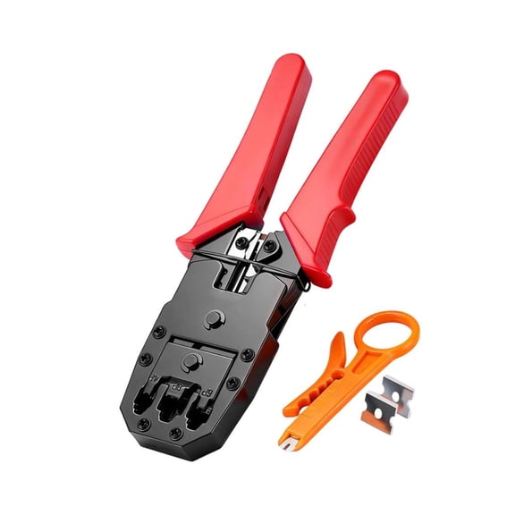 RJ45 Crimp Tool Pass Through Crimper Cutter for Cat6a Cat6 Cat5 8P8C Modular