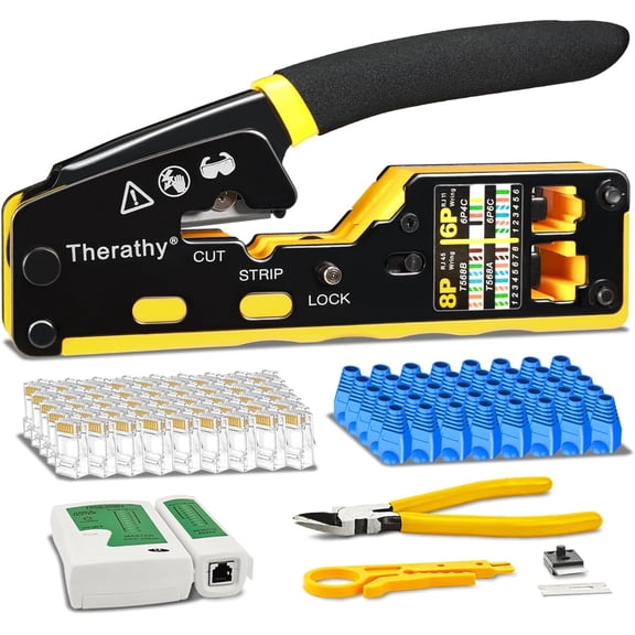RJ45 Crimp Tool Pass Through Ethernet Crimper for Cat5e Cat6 Modular Plugs, All-in-One Cat6 Crimping Tool