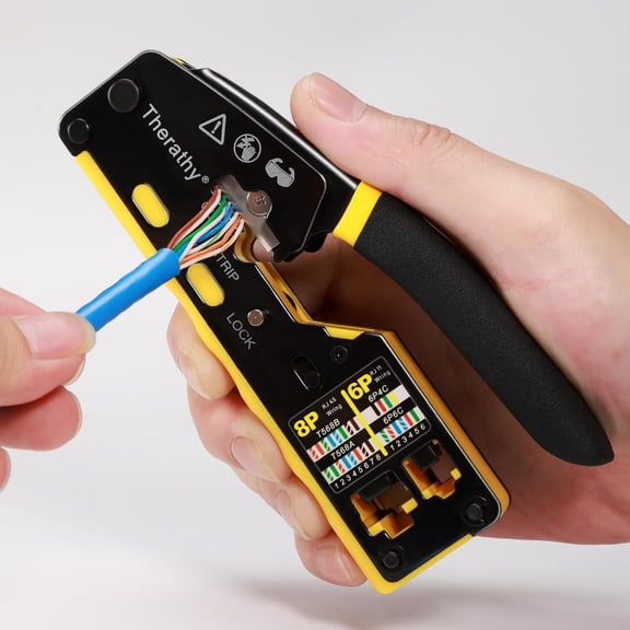 RJ45 Crimp Tool  Through Ethernet Crimper for Cat5e Cat6 Modular Plugs, All-in-One Cat6 Crimping Tool