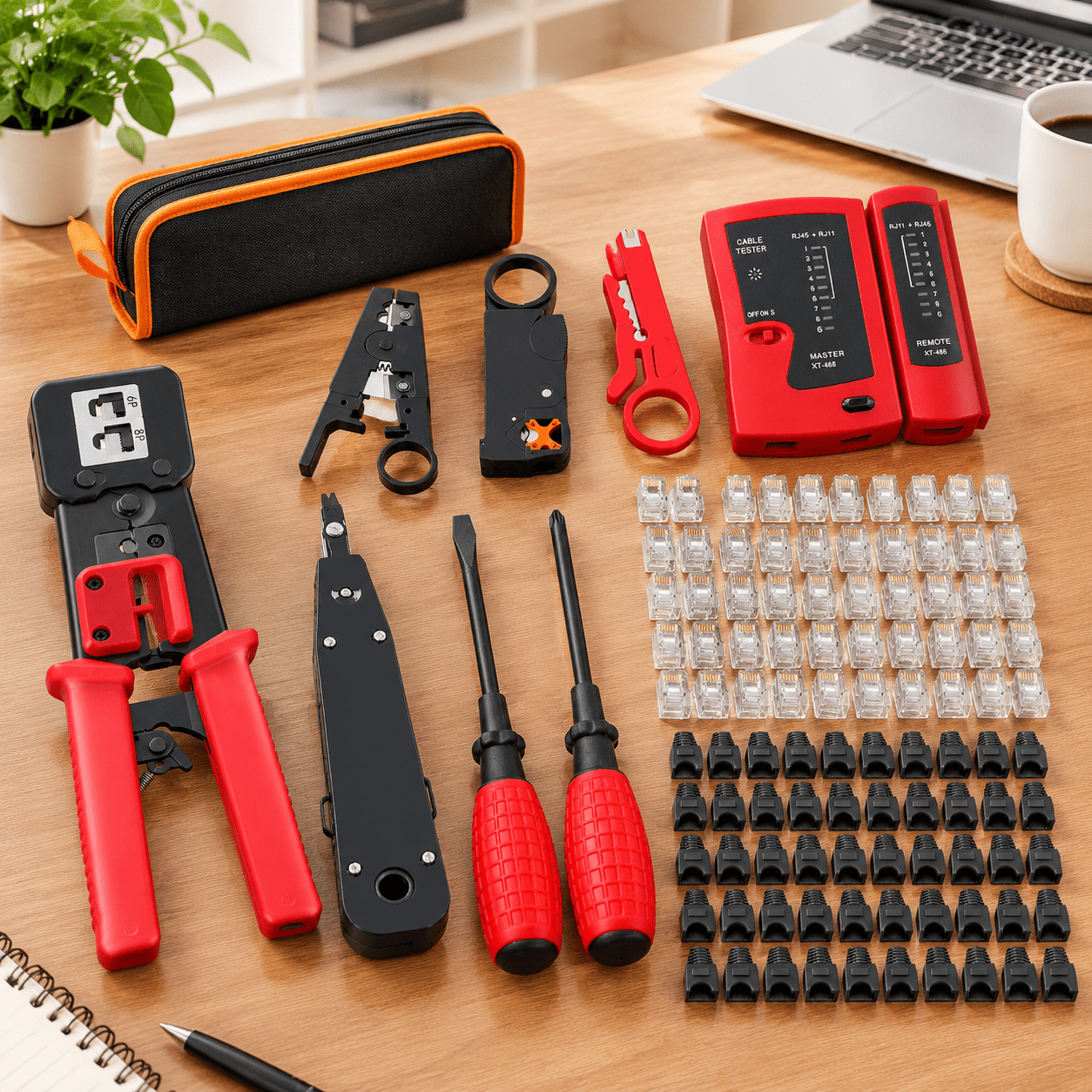 RJ45 Crimper Tool Kit with Network Wire Stripper, Red, 11.46 x 8.74 x 2 ...