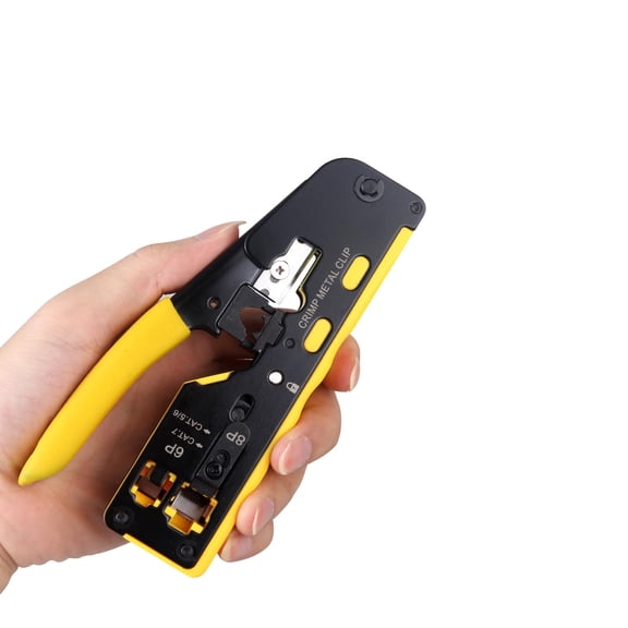 RJ45 Crimping Tool Ethernet Crimp Tool, CAT5 Cat5e Cat6 Cat7 Crimper Stripper Cutter All-in-One Tool with Blades(Green)