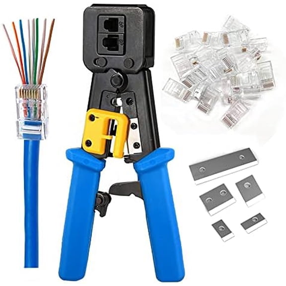 RJ45 Crimping Tool Ethernet Crimper for Cat6 Cat5 Cat5e RJ45 Pass Through Connectors and RJ12 Ends Comes with 20PCS RJ45 Cat6 Connectors and Replacement Blades$$Tools & Hardware Other