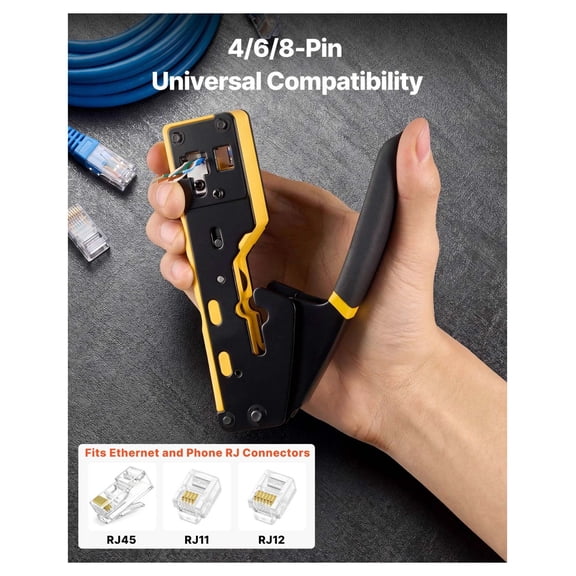 RJ45 Crimping Tool Kit, Ethernet Cable Crimper for RJ11/RJ12, with Wire Stripper, 50 Connectors, 50 Boots & Cable Tester