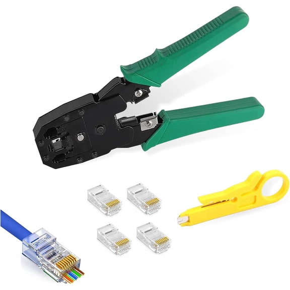 RJ45 Crimping Tool Kit with Wire Stripper & Cutter 3-in-1 Ethernet Network Cable Crimper for RJ45, RJ11, RJ12 Connectors Cat5 Cat6 LAN Cable Crimper for Modular Plugs