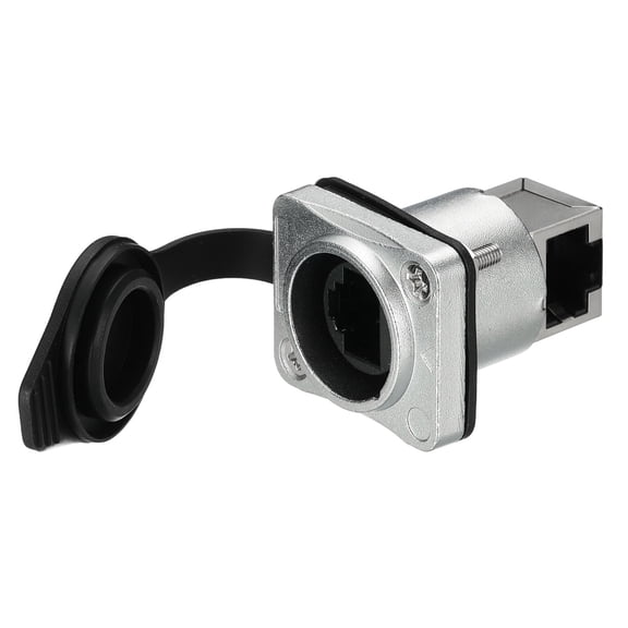 RJ45 Curved Angle Panel Mount Coupler, Ethernet LAN Cable Connector Pass Through Connector Shielded Panel Mount Bulkhead Extension Adapter with Cover, Silver