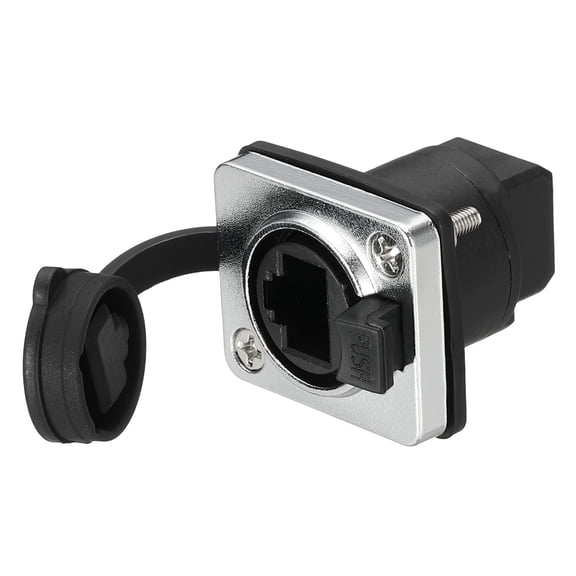 RJ45 Curved Angle Panel Mount Coupler, Ethernet LAN Cable Connector Pass Through Connector Shielded Panel Mount Bulkhead Extension Adapter with Dust Cover, Silver
