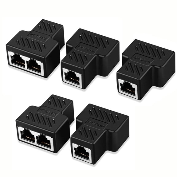 RJ45 Ethernet Splitter 5 Pack, 1 to 2 LAN Network Adapter, Compatible with Cat5/Cat6 Cable, for IP Camera, Home Office Networking