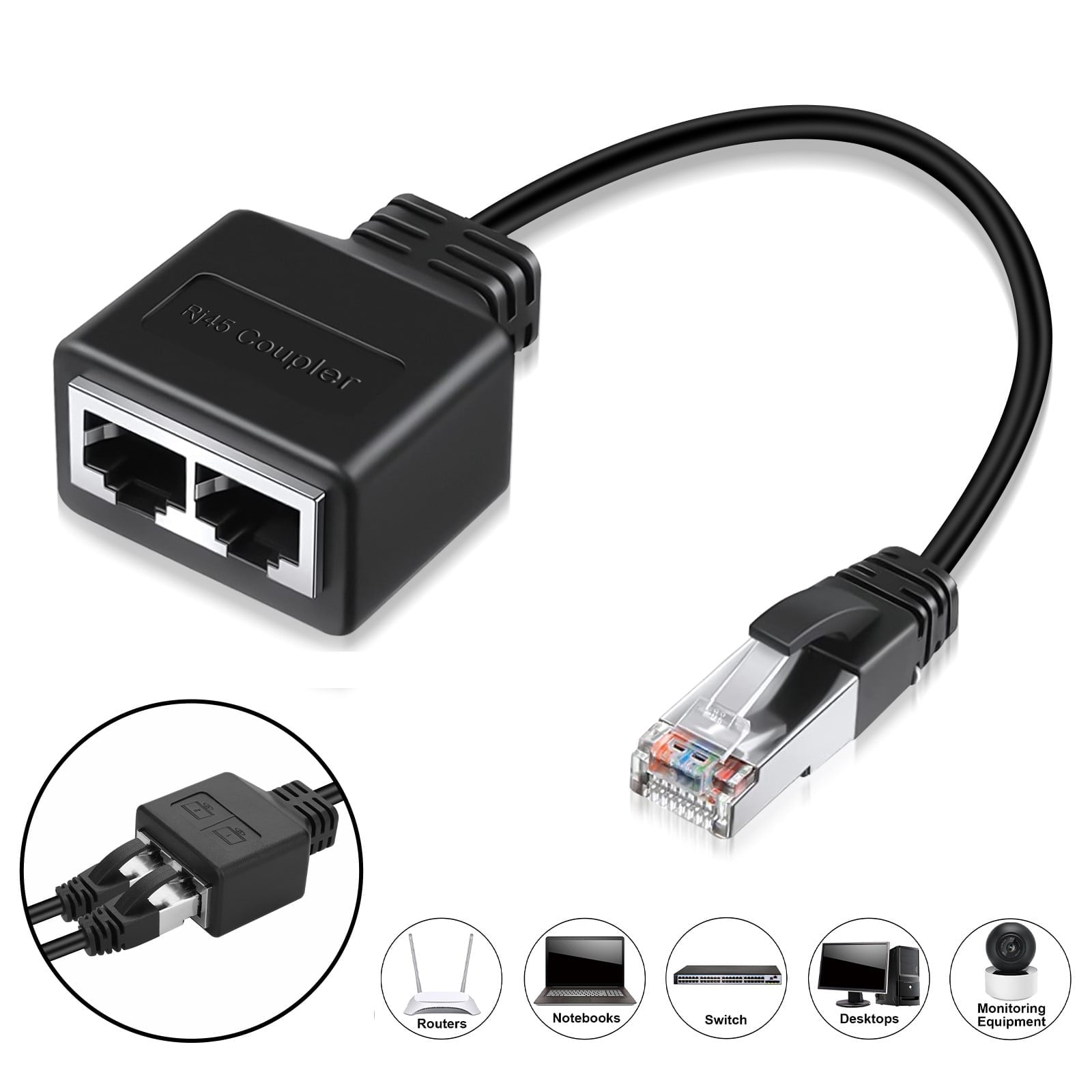 RJ45 Ethernet Splitter Cable - 1 to 2 LAN Network Splitter Adapter Fit ...