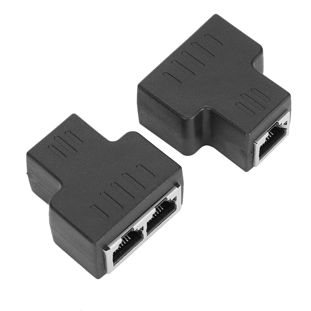RJ45 Female Interface LAN Connector Cable Extender Split 1in 2out Cable Adapter, 2PCs