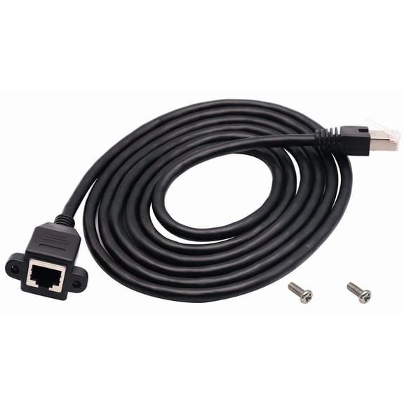 RJ45 Network Ethernet Cable Female to Male Cat 6 Shielded Ethernet Network Connector Screw Panel Mount Extension Cable for Router, Modem (2M/6ft)