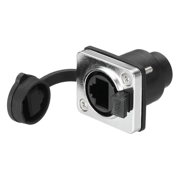 RJ45 Right Angle Panel Mount Coupler, Female Ethernet LAN Cable Connector Pass Through Connector Shielded Panel Mount Bulkhead Extension Adapter with Dust Cover, Silver