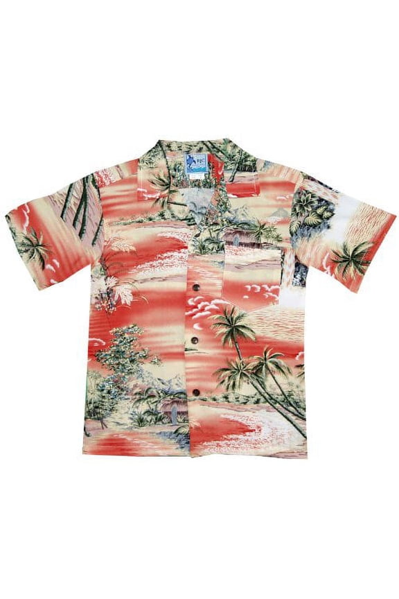 Boys Paradise Island Surf Rayon Shirt Coral 18