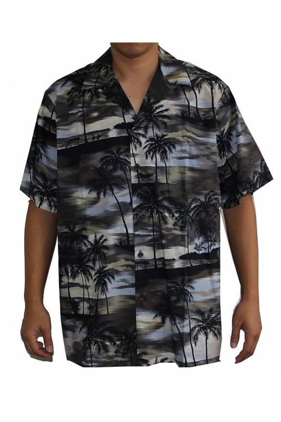 RJC Button Down Shirt Sunset Beach Waikiki Hawaiian Aloha Khaki (S)