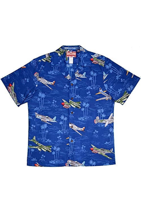 Men's USA Island Airplane Shirt, Navy Blue, L