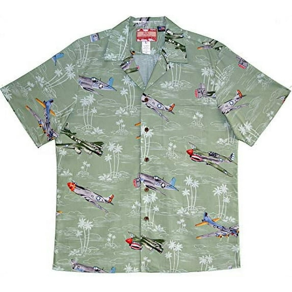 RJC Men's USA Island Airplane Shirt, Sage, M