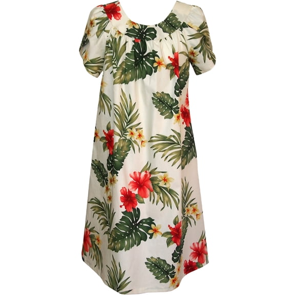 RJC Women's Frangipani Rose Mallow Muumuu Dress, Beige, 2X PLUS