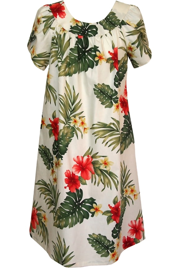 Women's Frangipani Rose Mallow Muumuu Dress, Beige, XL