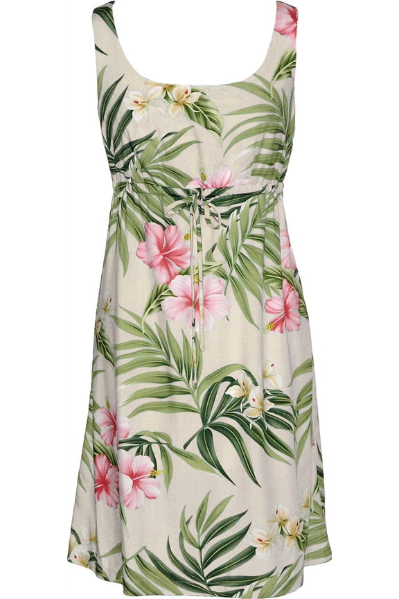 Women's Pale Hibiscus Orchid Empire Tie Front Dress, Beige, L