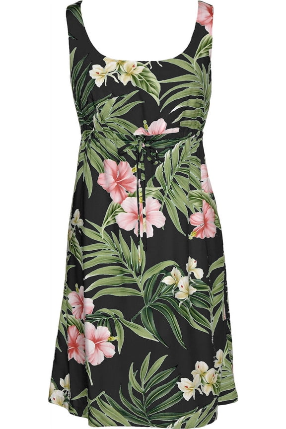 Women's Pale Hibiscus Orchid Empire Tie Front Dress, Black, S
