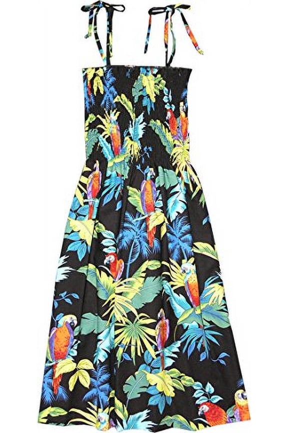 Womens Jungle Parrot Elastic Tube Top Sundress in Black - S