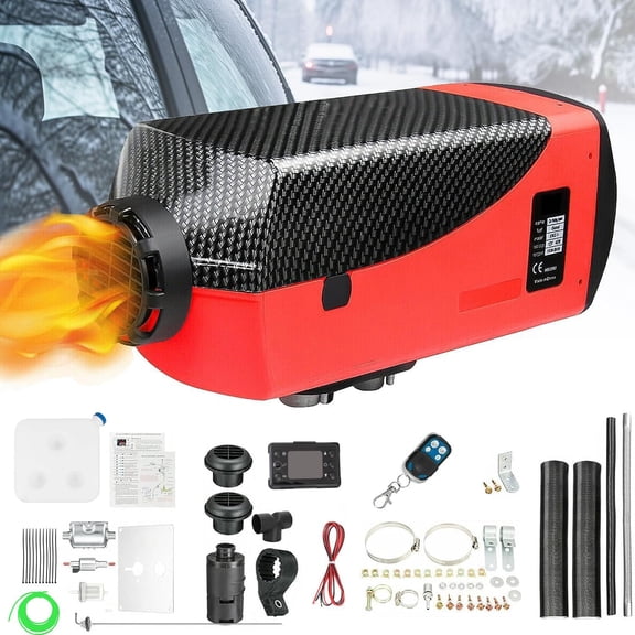 RJFKSN 12V 5KW Diesel Air Heater, Portable Diesel Parking Heater with 10L Tank, Remote Control & LCD Monitor, Low Noise Fast Heating for RV, Trucks, Boat, Trailer, and Garage (Red)