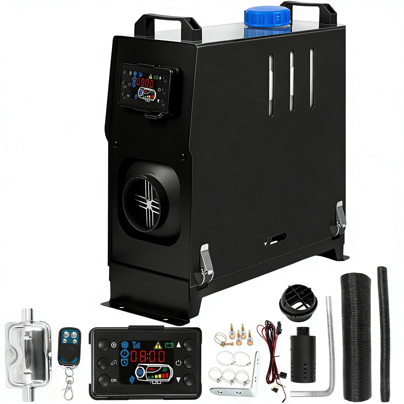 RJFKSN 12V 8KW All-in-One Diesel Heater, Portable Air Parking Heater with 5L Tank, LCD Display & Remote Control, Quiet Fast Heating with Silencer for RV, Truck, Boat, Camper, Trailer
