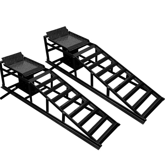 RJFKSN 5 Ton Hydraulic Car Ramps, 11000 LBS Heavy Duty Vehicle Lift Service Ramps with Jack, Low Profile 2-Piece Auto Maintenance Ramp for Truck Trailer Garage, Black (45.3"Lx10.2"Wx15"H)