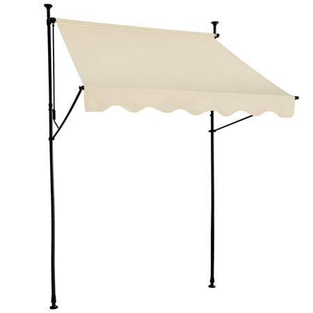 RJFKSN 78"W x 47"L Manual Retractable Awning, No-Drill Floor-to-Ceiling Patio Canopy, 6.5ft-9.8ft Height Adjustable Outdoor Sunshade with UV Protection for Balcony, Garden, Backyard, Beige