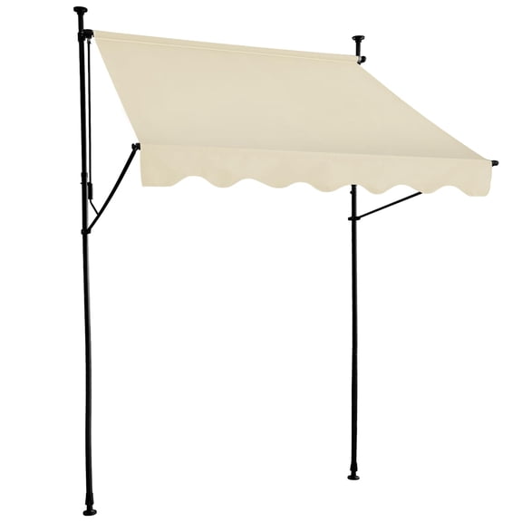 RJFKSN 78"W x 47"L Manual Retractable Awning, No-Drill Floor-to-Ceiling Patio Canopy, 6.5ft-9.8ft Height Adjustable Outdoor Sunshade with UV Protection for Balcony, Garden, Backyard, Beige