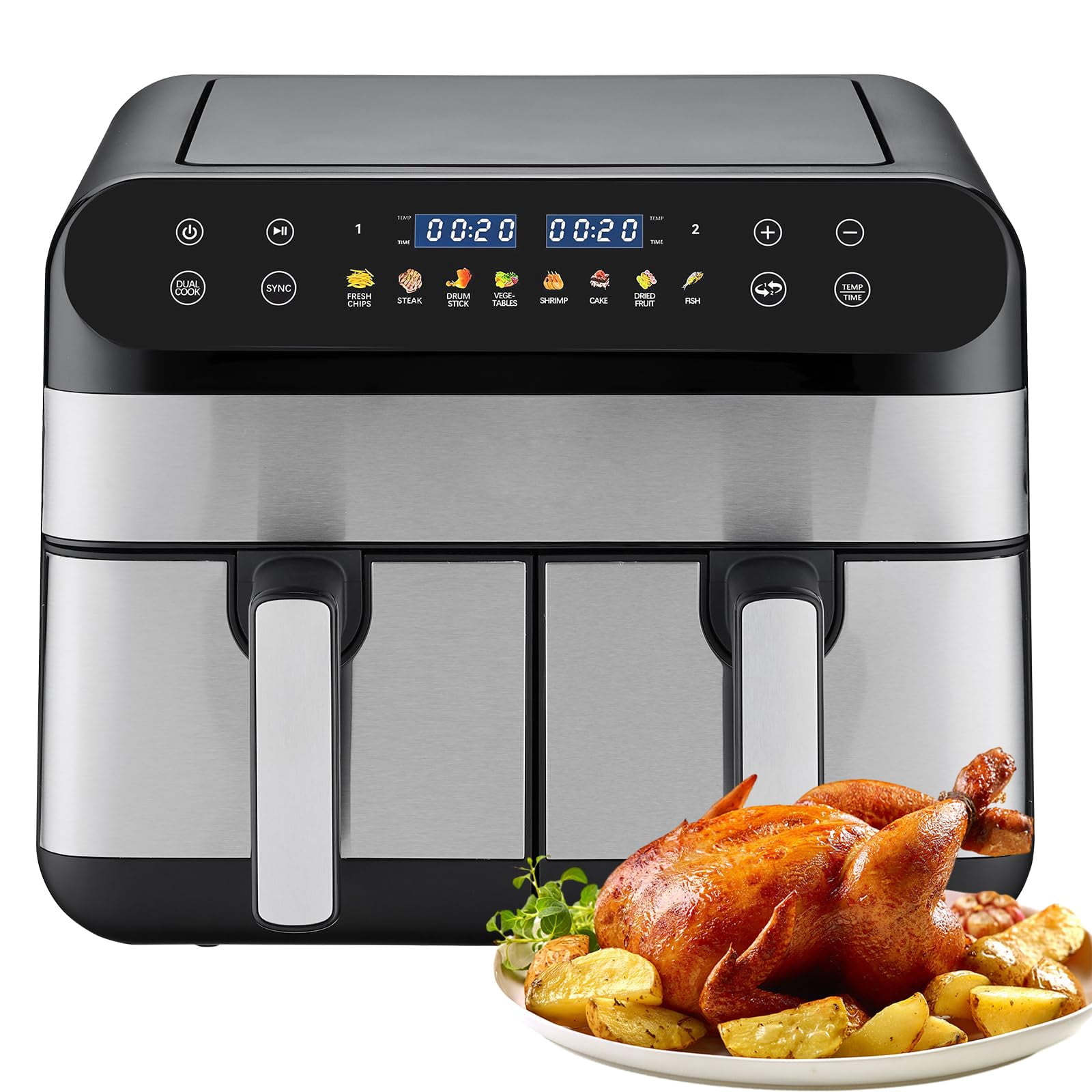 Smart Finish RJFKSN 9.5Qt Dual Basket Air Fryer, 2 Independent Large Zones Digital ...