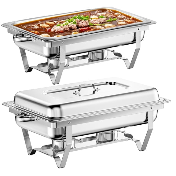 RJFKSN Chafing Dishes for Buffet 2 Pack, 9QT Roll Edge Designed Chafing Dish Buffet Set Mirror-Like Polished Finish Food Warmers for Parties, Birthday, Holiday Parties, Church Events, etc
