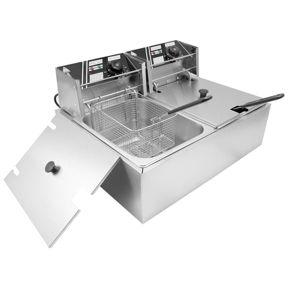 RJFKSN Commercial Deep Fryer 12.6QT, Fast Heating & ConstantTemperature Control,Stainless Steel Large Capacity, DualIndependent Oil Tanks, with Double Baskets & Temperature Control