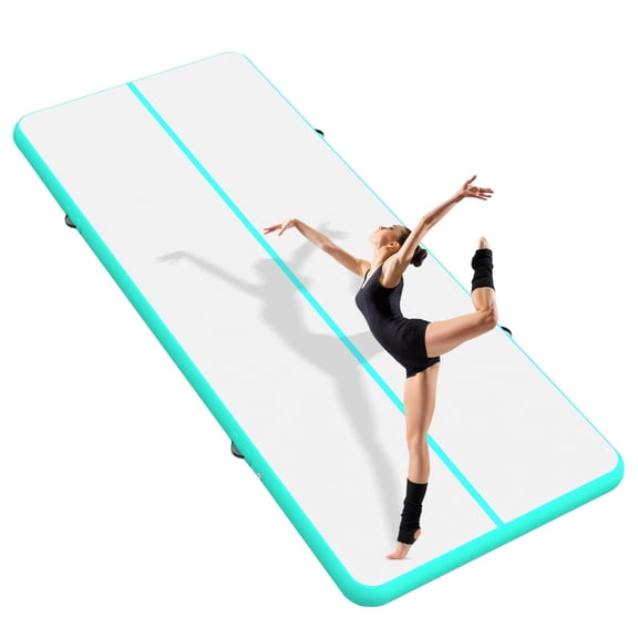 RJFKSN Inflatable Gymnastics Mat 20 FT x 6.6 FT x 8 Inch Air Tumble Track Mat with 600 W Electric Pump for Tumbling Cheer Training Yoga Beach , Mint Green