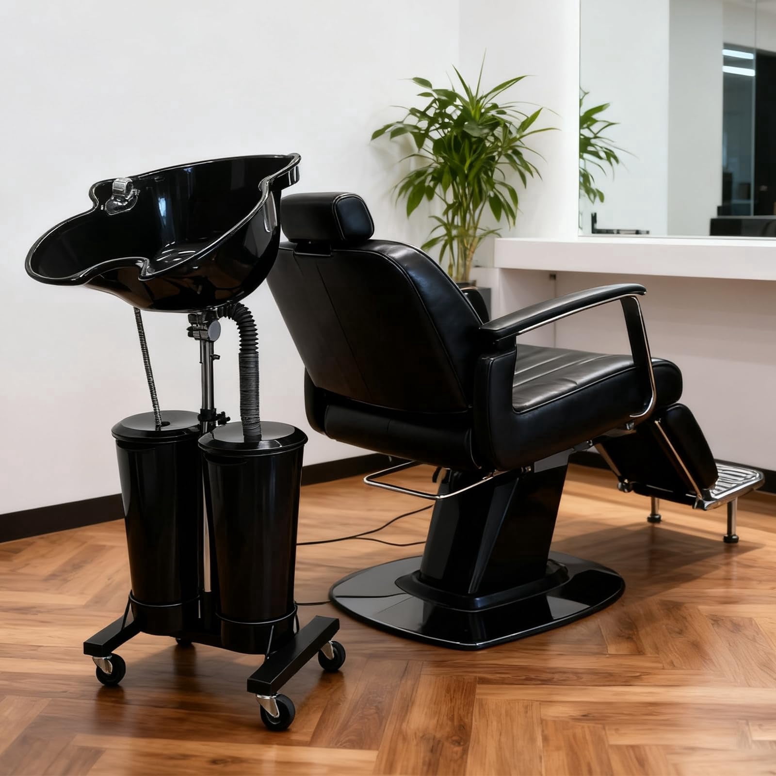 Extra Deep Sinks RJFKSN Portable Shampoo Bowl with Wheels, Height Adjustable Deep Salon ...