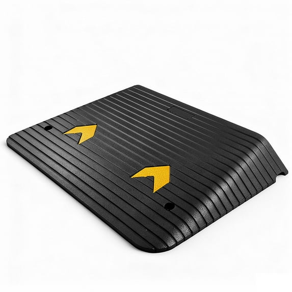 RJFKSNC 4 Inch Rubber Threshold Ramp for Doorway, 35.5" Wide Non-Slip Wheelchair Ramp with Reflective Arrows, Odorless Natural Rubber Curb Ramp for Home Steps, Scooter, Stroller & Pet Access