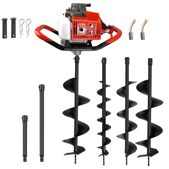 RJFKSNC 6PCS 85CC Post Hole Digger + 3 Auger Drill Bits 4" 6" & 8" + 2 Extension Rods 2-Stroke Gas Powered Heavy Duty Earth Auger for Farm, Garden, Landscaping, Construction