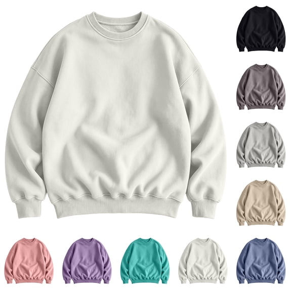 RJMDKXZ Fleece Crew Neck Sweatshirts Men Oversized Plus Size Casual Solid Soft Pullover Long Sleeve Sweat Shirts