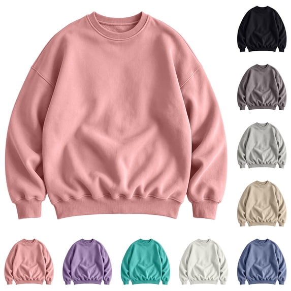 RJMDKXZ Fleece Crew Neck Sweatshirts Men Oversized Plus Size Casual Solid Soft Pullover Long Sleeve Sweat Shirts