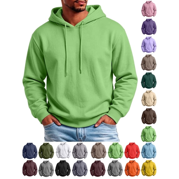 RJMDKXZ Fleece Hoodies for Men Pullover Loose Fit Casual Solid Long Sleeve Drawstring Fleece Lined Sweatshirts Comfy Warm Tops with Hood