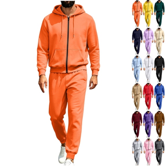 RJMDKXZ Fleece Sweatsuits for Men 2 Piece Tracksuits Zip Up Hoodie & Drawstring Jogging Wide Leg Sweatpants Casual Workout Sets with Pockets for Men