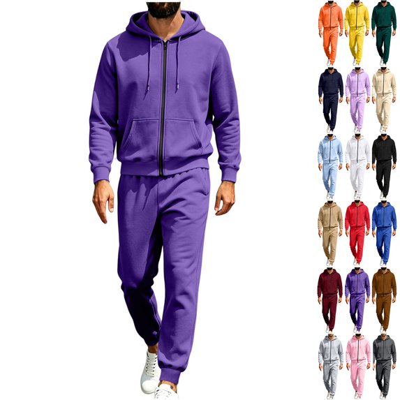 RJMDKXZ Fleece Sweatsuits for Men 2 Piece Tracksuits Zip Up Hoodie & Drawstring Jogging Wide Leg Sweatpants Casual Workout Sets with Pockets for Men