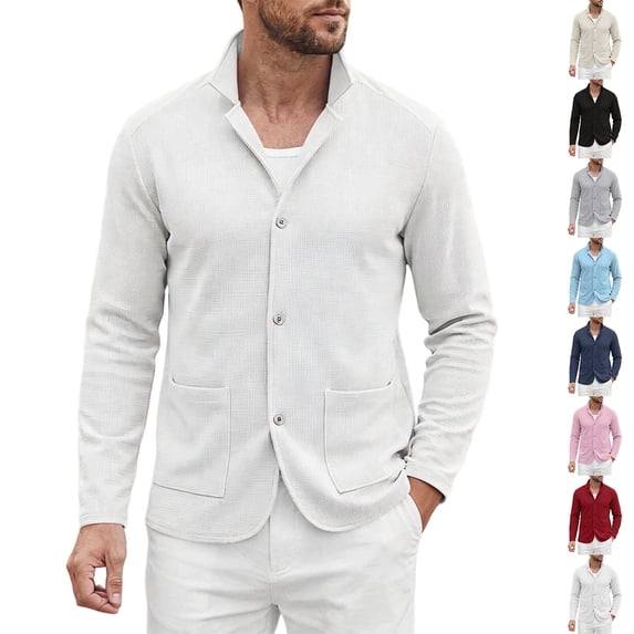 RJMDKXZ Men's Cardigan Sweaters Casual Classic Textured Button Down Notch Lapel Long Sleeve Cardigan with Pockets