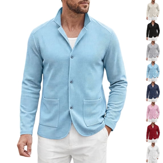 RJMDKXZ Men's Cardigan Sweaters Casual Classic Textured Button Down Notch Lapel Long Sleeve Cardigan with Pockets